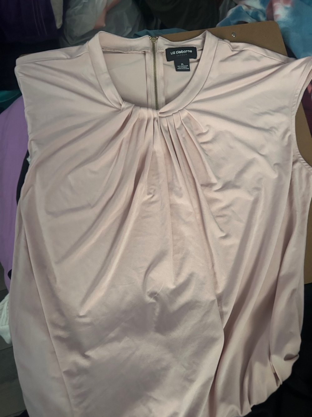 Liz Claiborne Light Pink Pleated Sleeveless Blouse